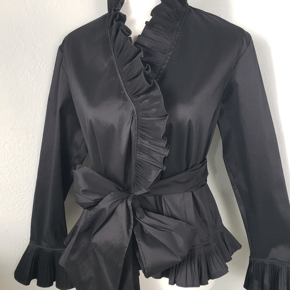 Isadora Black Taffeta Ruffles Wrap Pleats Victorian Drama Formal Feminine Large
